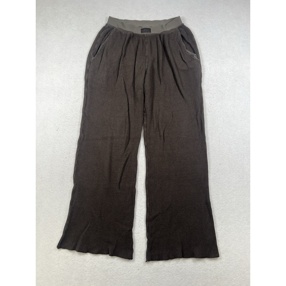 Set Active Womens S Brown Waffle Knit Wide Leg Straight Pull On Sweat Pants